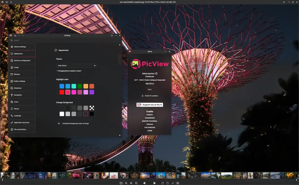 PicView scroll picture dark theme